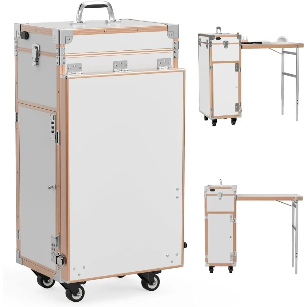 

Portable Rolling Manicure Table, Travel Nail Desk Foldable Nail Table w/Storage, Mirror and Speaker,Nail cart w/Workstation