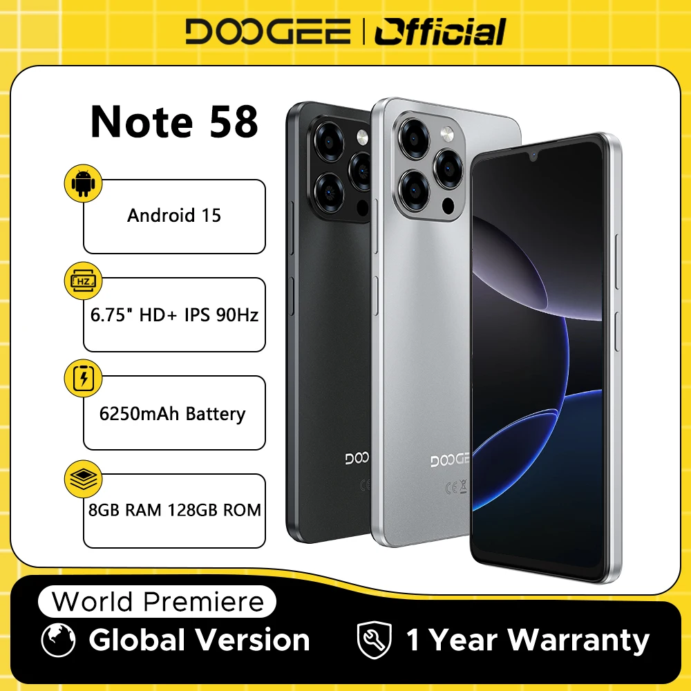 Global Version DOOGEE Note 58 Smartphone 32GB(8+24) 128GB 6.75