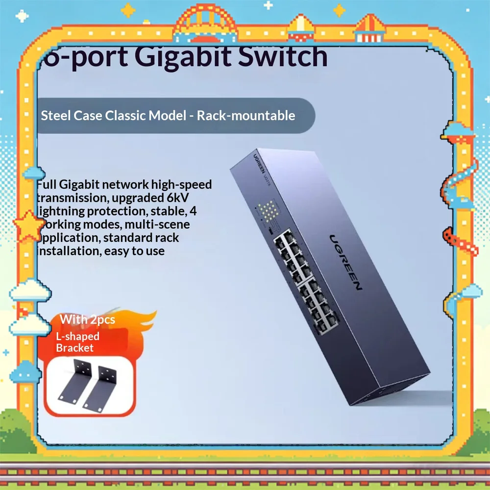 UGREEN CM939 75289 16 Port Gigabit Ethernet Switch 32Gbps Rackmount Network Splitter Plug and Play