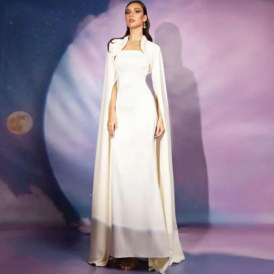 

Длинное с жакетом длиной до пола, элегантное вечернее платье, свадебное платье, вечерние платья с разрезом на рукавах для выпускного вечера, с бретелькой на шее