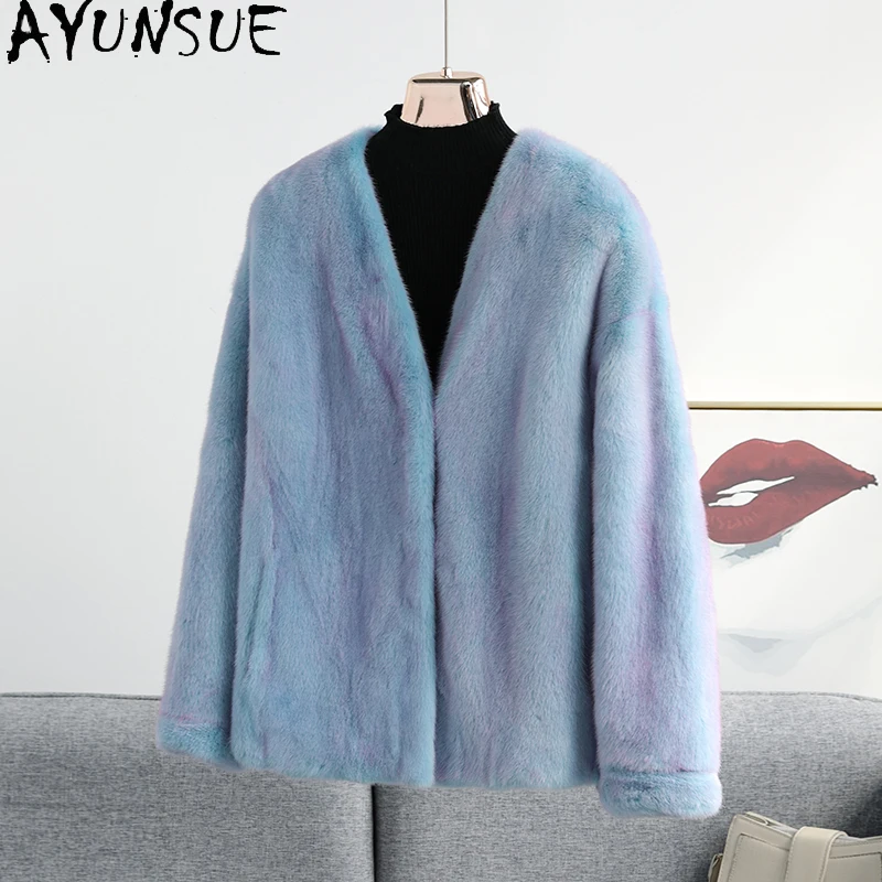 AYUNSUE Natural Mink Fur Coat for Woman Full Mink Fur Unique Color Women Jacket 2025 New Fashion Women Clothing Fourrures Femmes