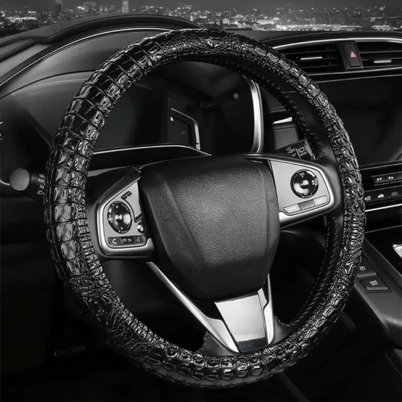 

Crocodile Grain Leather Four Seasons Universal Car Steering Wheel Cover Sport Handle Case For Men Auto Interior Accessories