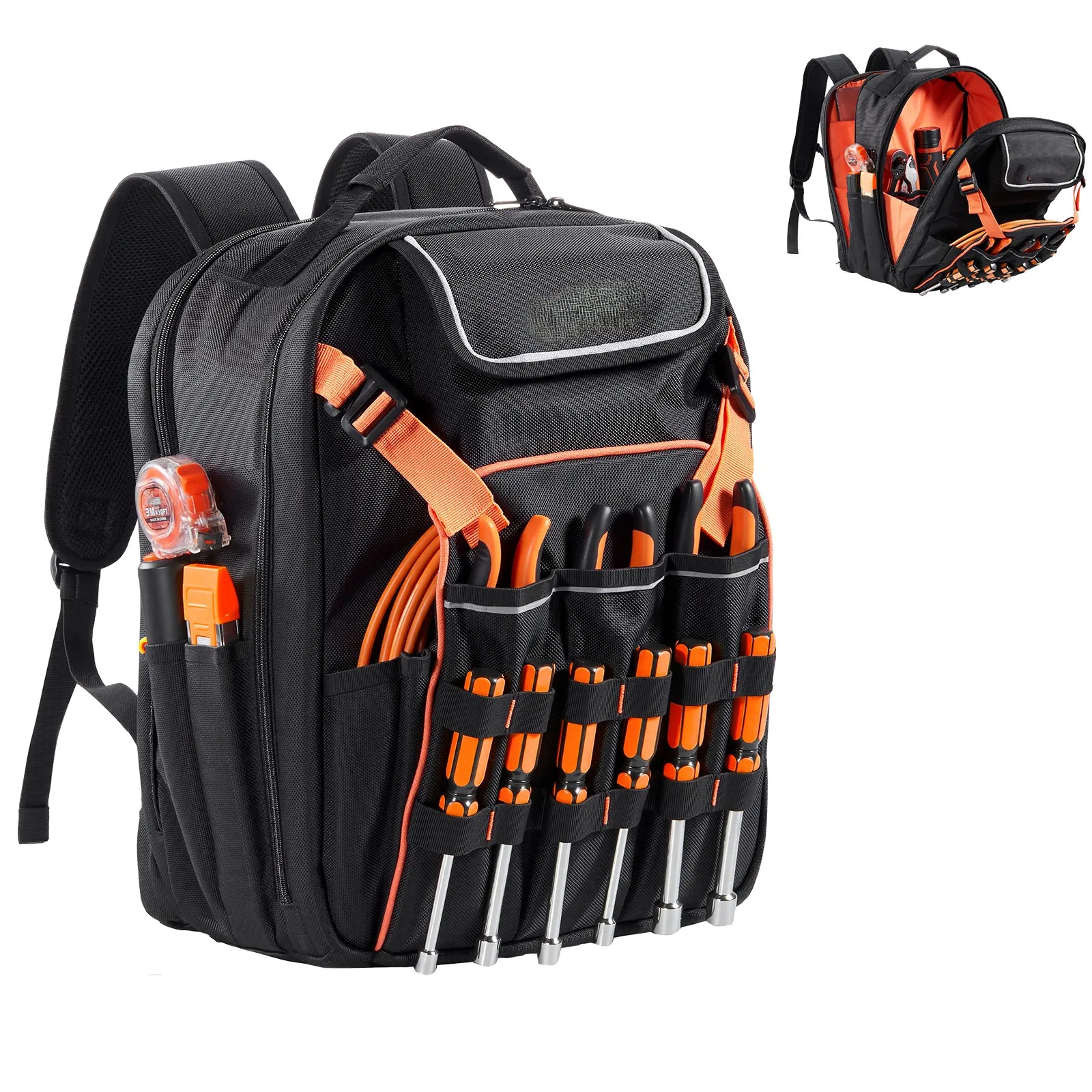 SucceBuy 45 Pockets Tool Backpack Tool Bag Reinforced Fabric Base Electrician Plumber Repairman Maintenance Worker Tool Bags