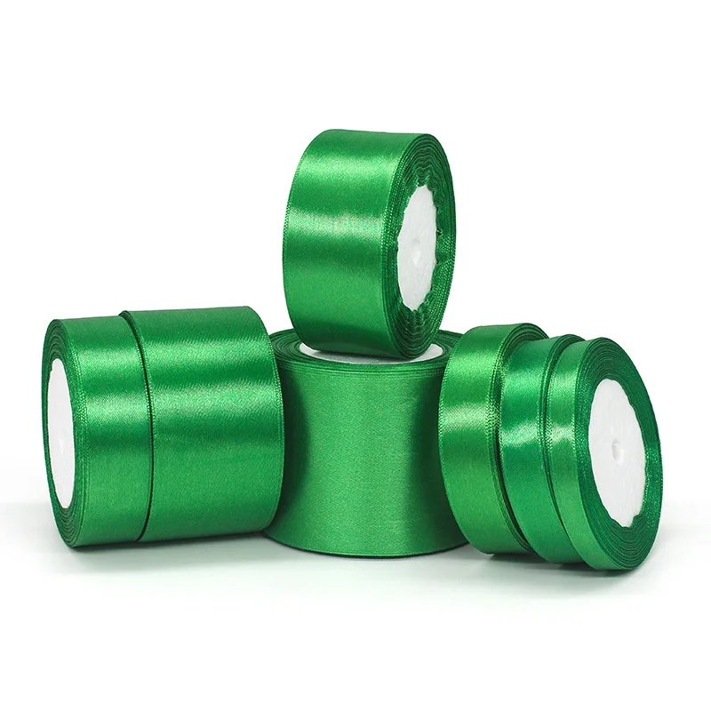 25 야드/롤 녹색 새틴 리본 6mm ~ 80mm DIY 수제 웨딩 생일 파티 선물 포장 테이프 의류 장식 액세서리