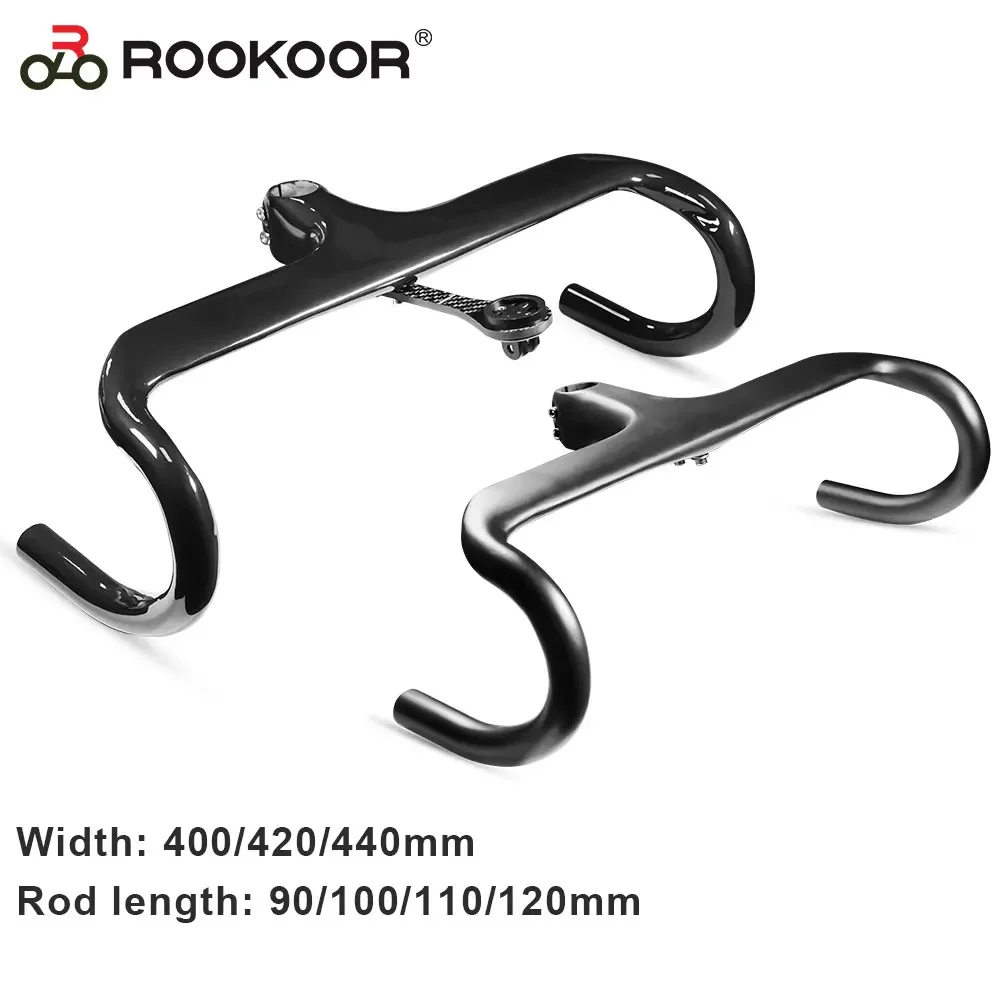 

Rookoor Full Carbon Fiber Road Bike Handlebar Stem Integrated 400/420/440mm with Computer Holder Lightweight 28.6mm Bicycle Part