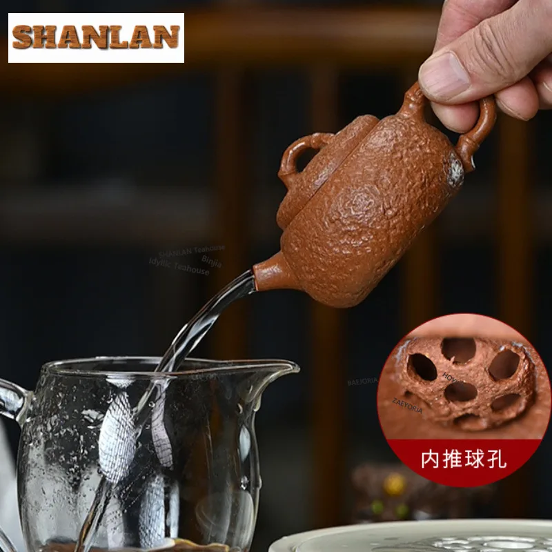 100ml Traditional Yixing Purple Clay Teapots Handmade Gold Drawing Bamboo Pot Raw Ore Downhill Mud Kettle Zisha Tea Set Gift