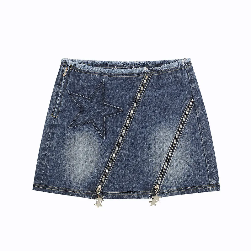 Original Design Vintage Patchwork Matte Buttocks Skirt A-line Short Skirt Denim Versatile Slim Female Voice Skirt