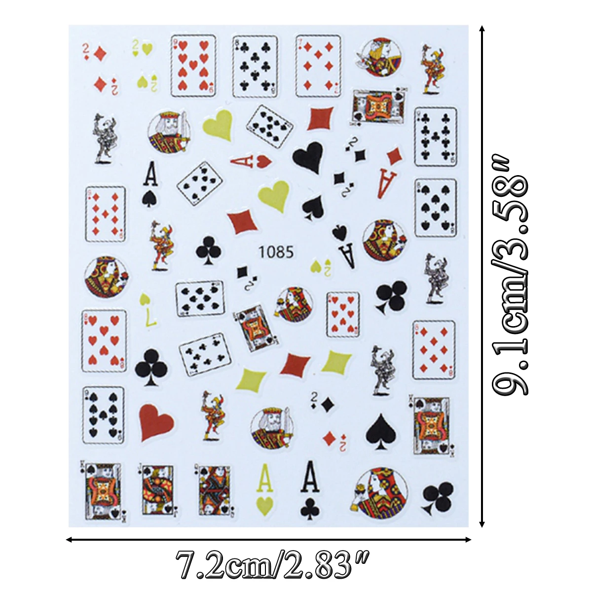3/6 folhas poker jogando cartão adesivos de arte do prego preto branco e vermelho tema decalques do prego coração diamante design diy manicure