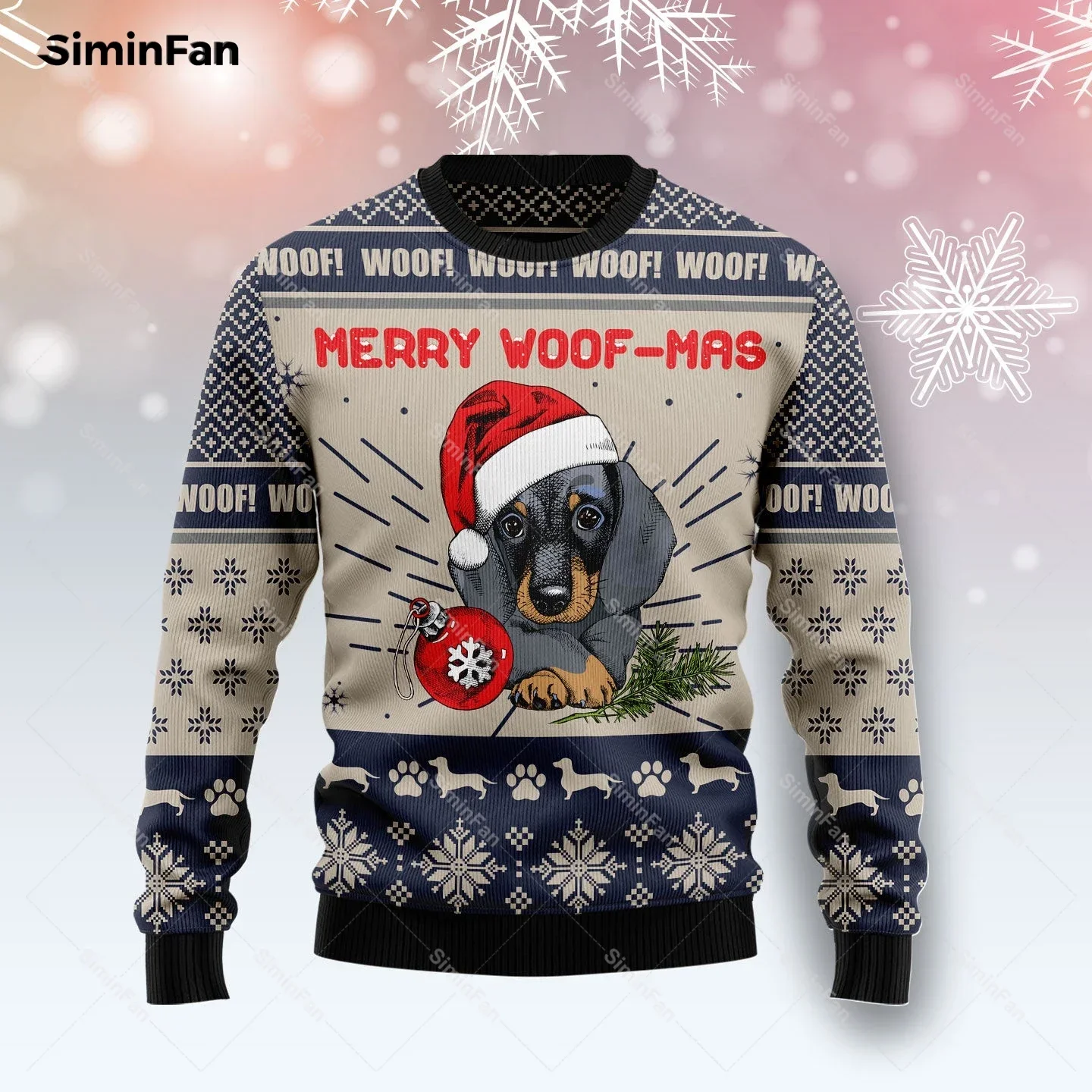 2024 NewDachshund Angel Ugly Christmas Sweater 3D impreso hombres pulóver Casual sudadera pareja suéter de manga larga abrigo superior