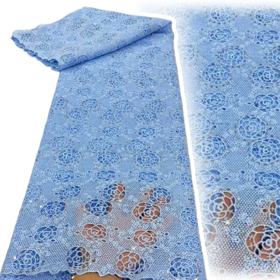 

Последняя африканская хлопковая кружевная ткань, швейцарская вуаль, высокое качество, 2026 для шитья свадебного платья, гипюровый шнур, кружево, 5 ярдов 1919