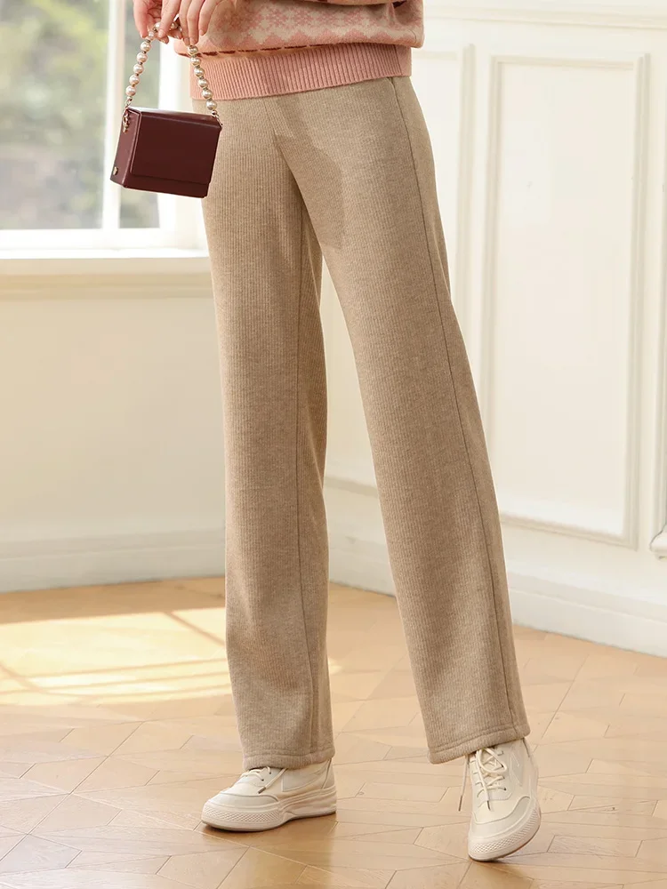 I BELIEVE YOU Women\'s Casual Pants 2023 Winter Fleece Pants High Waist Straight Wide Leg New Drooped Trousers 2234045340