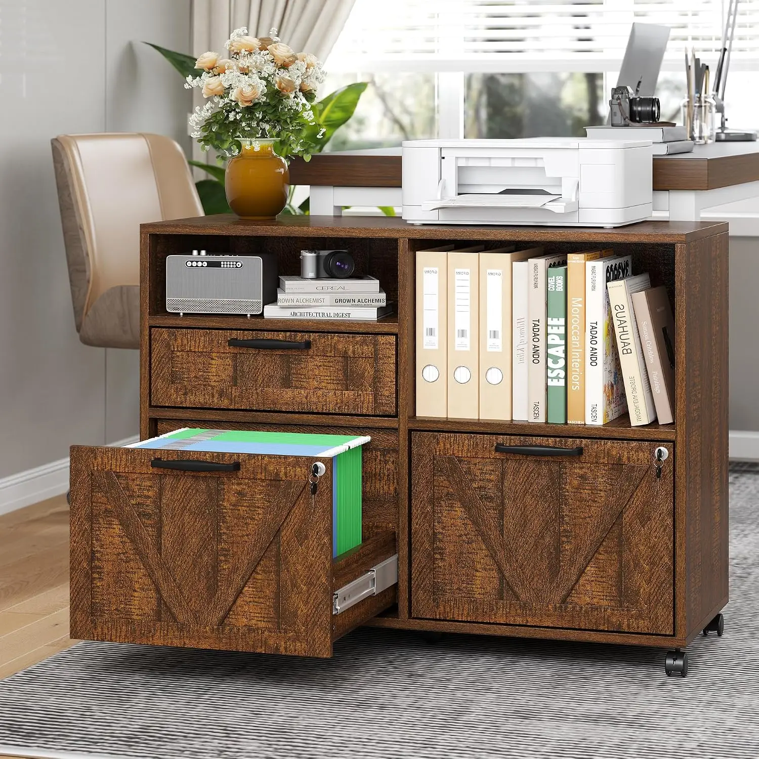 Wood Lateral File Cabinet 3 Drawer Lockable Home Office, Customized