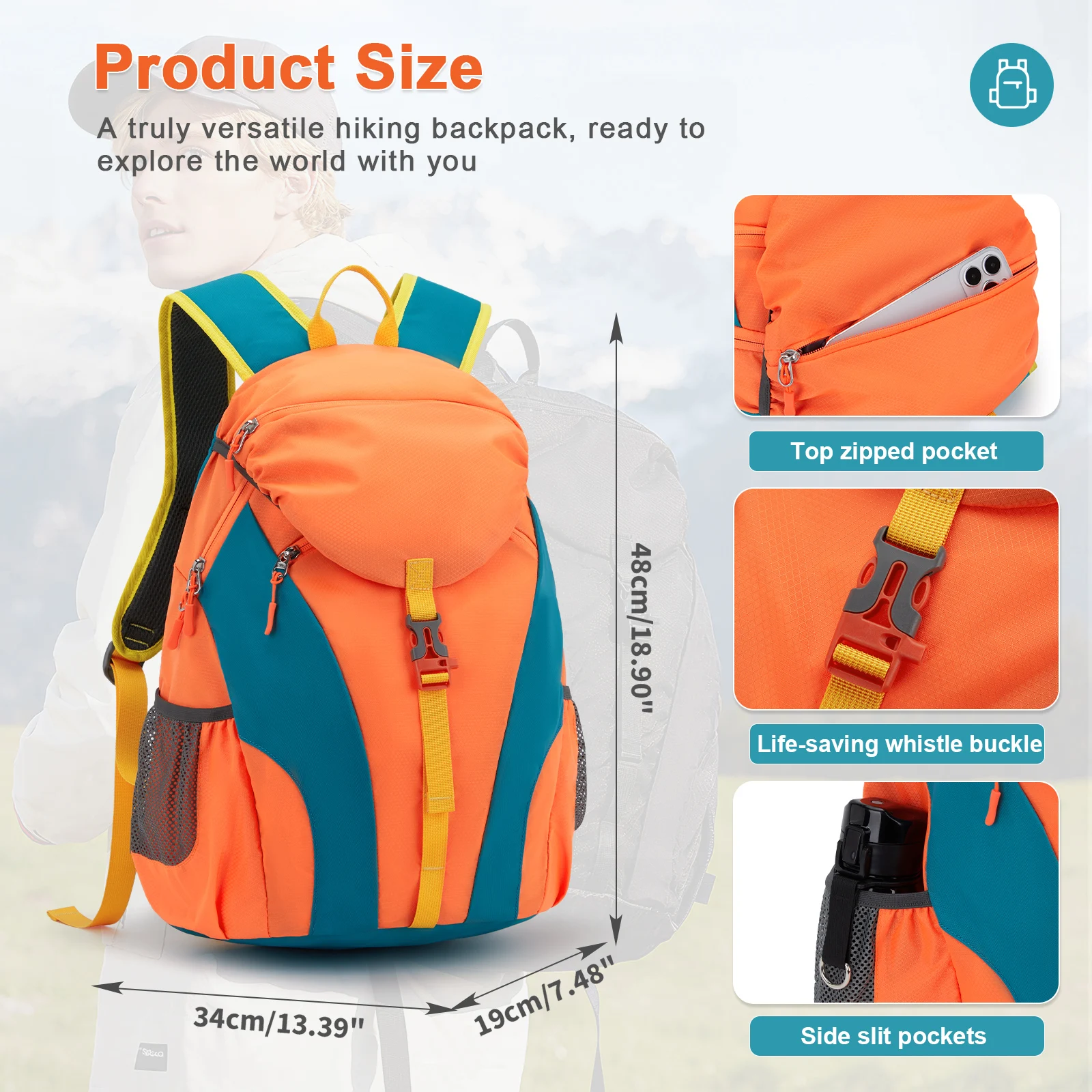 Mochila de caminhada leve ao ar livre para mulheres, mochila de equipamento de caminhada para homens, mochila de viagem de curta distância de grande capacidade