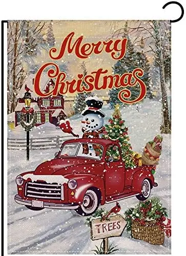 Merry Christmas Garden Flag Double Sided 12.5x18 pollici, Red Truck vacanze invernali pupazzo di neve House Farmhouse Outdoor Home Decorativ