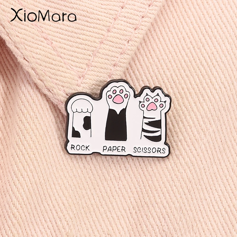 

Rock Paper Scissors Cat Paw Enamel Pin Hand Game Funny Cat Foot Brooches Lapel Backpack Badge Fashion Jewelry Gift for Friends