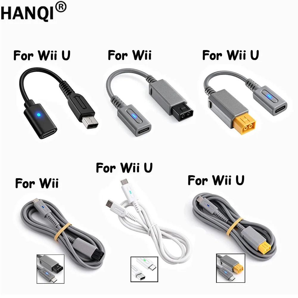 1PCS Type-C PD Charging Cable With LED Indicator USB Power Supply Cord Compatible With Wii Wii U Game Console Multiple Styles