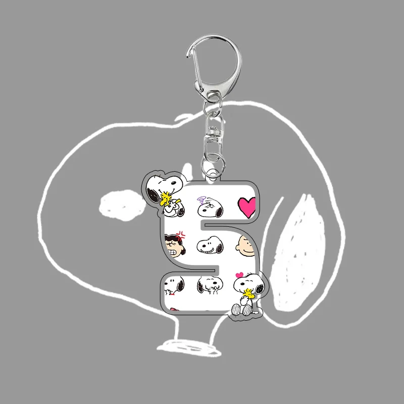 LLavero acrílico de Anime con estampado de letras de A-Z de Snoopy a la moda, llavero con colgante de mochila de dibujos animados Kawaii, accesorios con dijes, regalo de cumpleaños