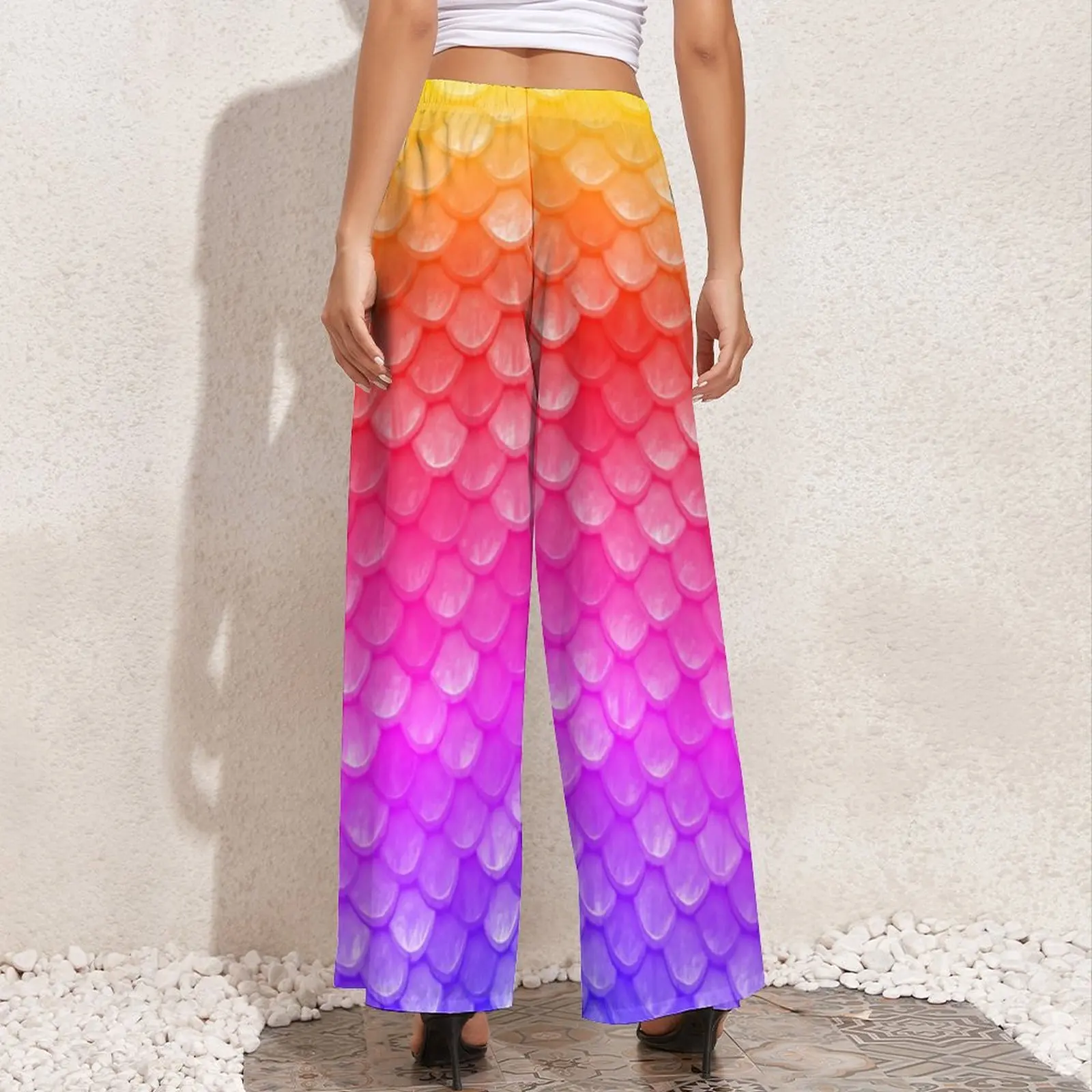 Color Mermaid Scales Straight Pants Ombre Print Sexy Wide Pants Womens Oversize Korean Fashion Design Trousers