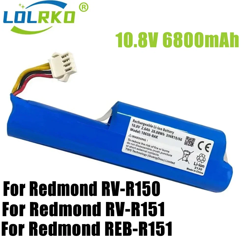 New 10.8V 6800mAh Li-ion Rechargeable Battery For Redmond RV-R150 Redmond RV-R151 Vileda VR201 Petpro Robot Vacuum Cleaner