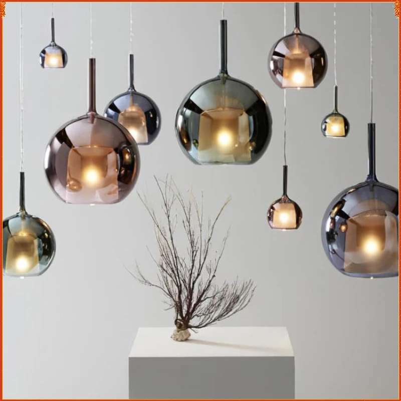 

New Glass LED Suspension Pendant Light for Kitchen Island Living Room Gray Indoor Decor Hanging Lamp Fixtures Luster Chandeliers