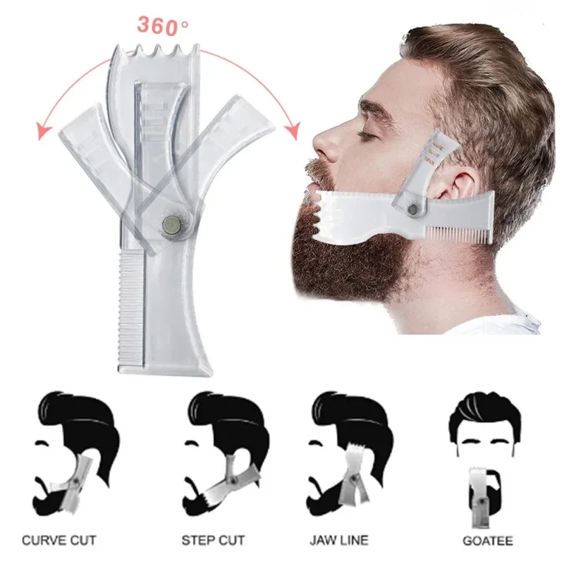 5-in-1 Verstelbare Baard Kam Styling Tool Draaibare Kam Haar Trimmen Mold Shaper Sjabloon voor Mannen Kapper Snor heerser