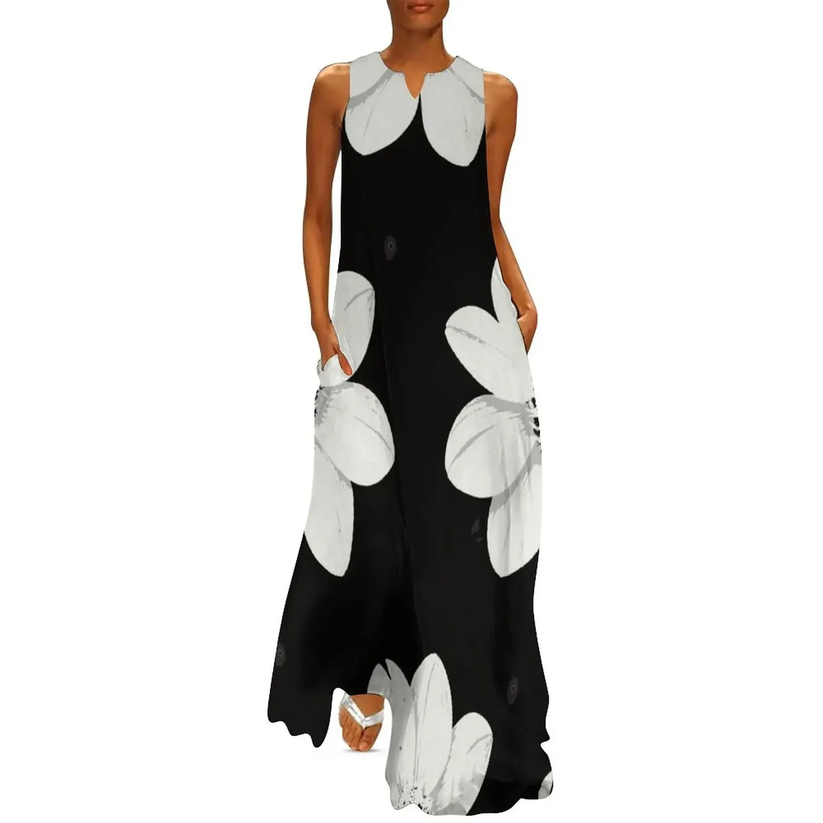 

Black and white flowers contrast Long Dress summer dresses women 2025 loose summer dress dress korean style