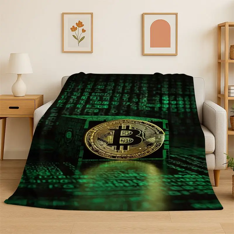 Rich Bitcoin Gold Coin Money Flannel Blanket Soft Warm Throw Blanket for Bedroom Living Room Bed Travel Camping Picnic Cover Nap