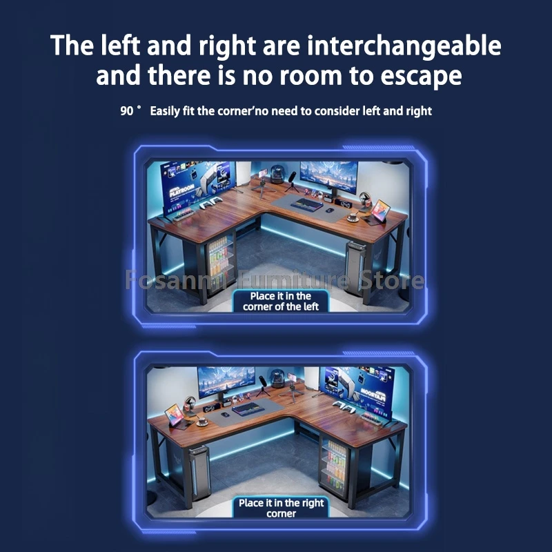 Set Meja dan Kursi Komputer Berbentuk L Perabot Kantor Rumah Modern dengan Rak Meja Kerja Gaming Set Kursi Meja PC Sudut untuk Ruangan