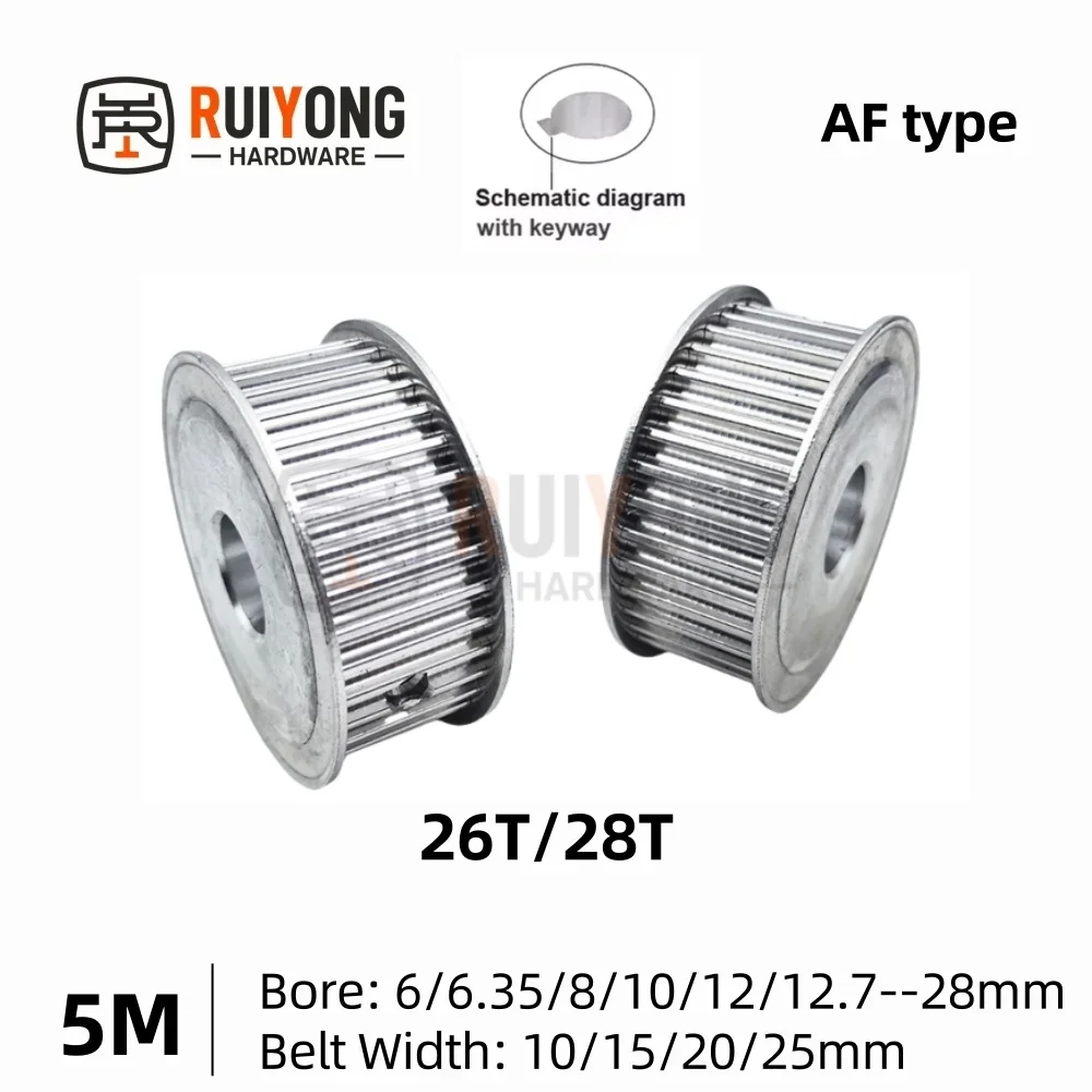 

HTD 5M Timing Pulley 26T/28Teeth AF Type 5M Pulley Bore 6-28mm Belt Width 10/15/20/25mm HTD 5M Synchronous Wheel 26T 28T