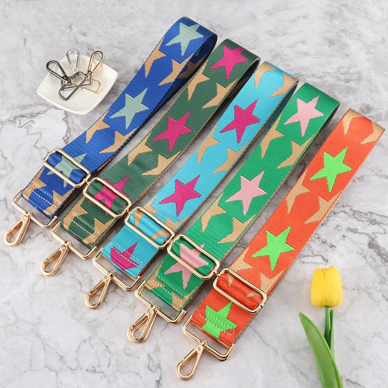 5cm Wide Bag Belt Colourful Handbag Strap Ethnic Style Widening Thickening Jacquard New Pattern Adjustable Shoulder Bag Strap