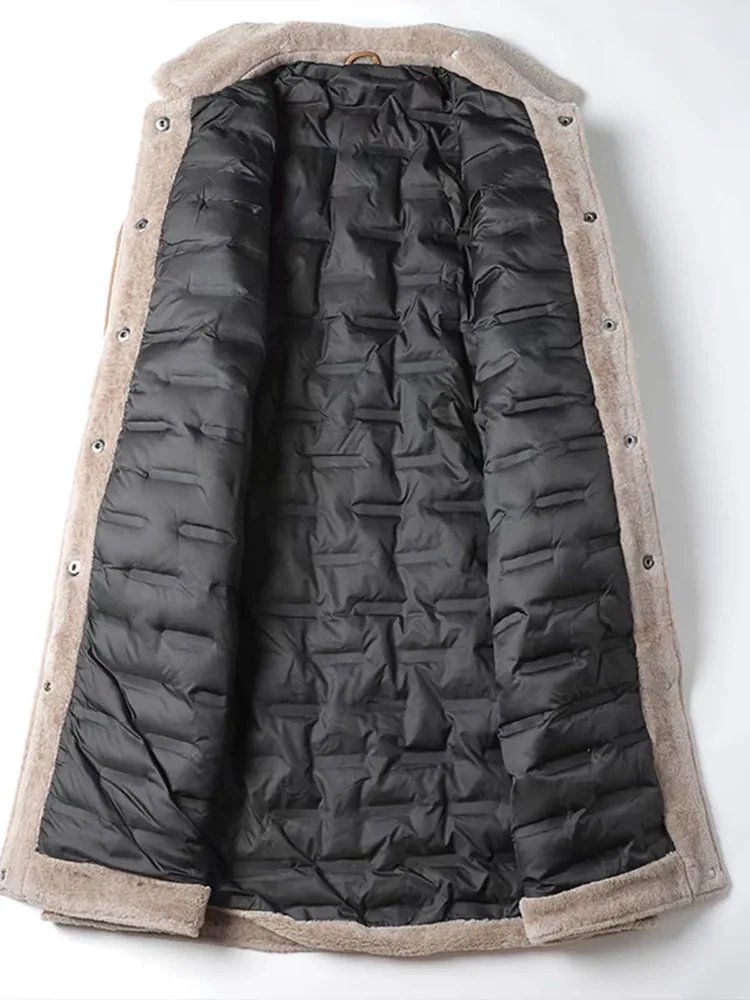 piumino da donna in pelle di pecora di fascia alta con colletto in lana stile lungo 2025 nuovo soprabito in vera pelle di piuma d'anatra bianca