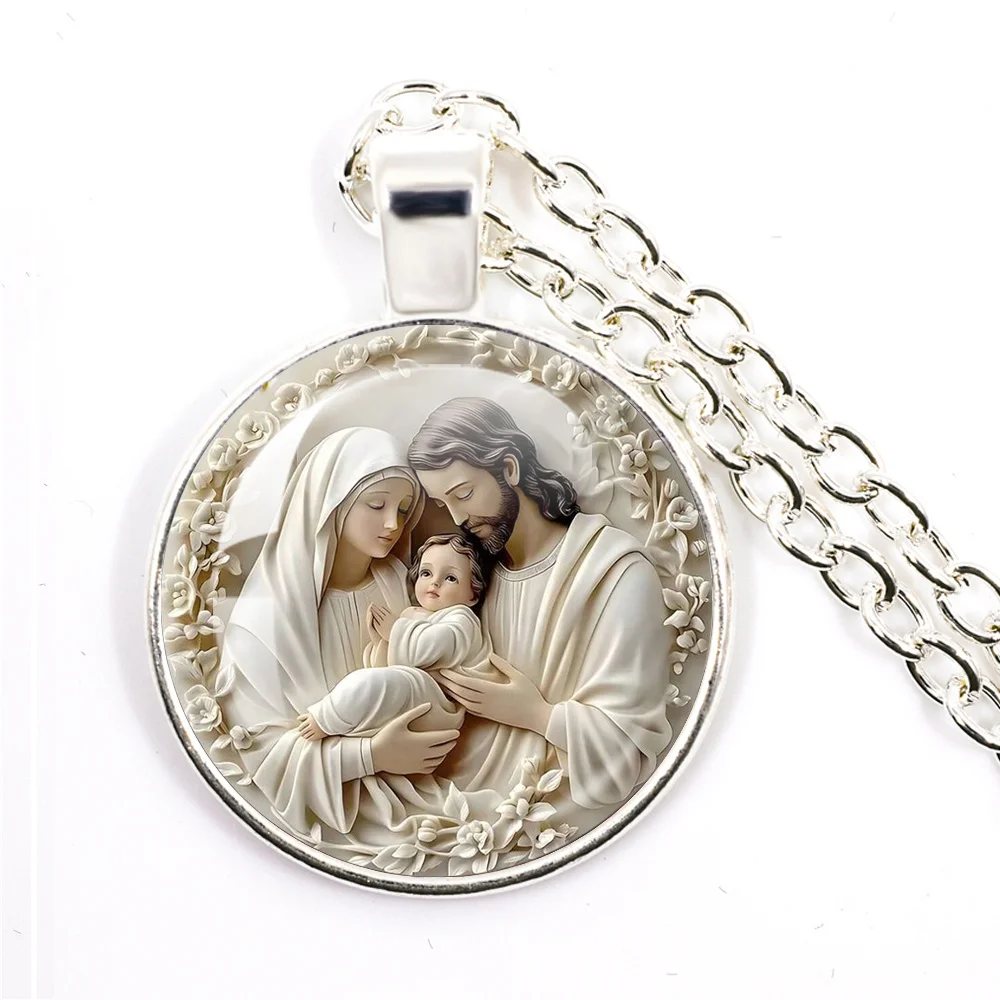 Holy Family - Jesus,Mary and Joseph Handmade Jewelry Cabochon Pendant Necklace Accessories Catholic believers Gifts