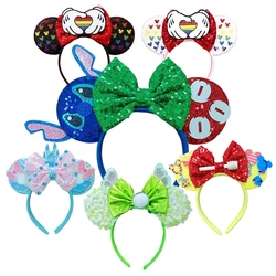 New Mickey Mouse Ears Headbands Women Kids Party Hair Accessories Lilo Stitch Headband for Girls Kids Sequins Bow Hairbands