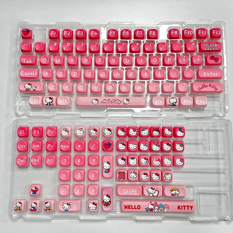 

Hello Kitty Theme MOA Height Keycaps for Mechanical Keyboards Heat Sublimation PBT Material 129 Keys Keycap Set Durable Keycap