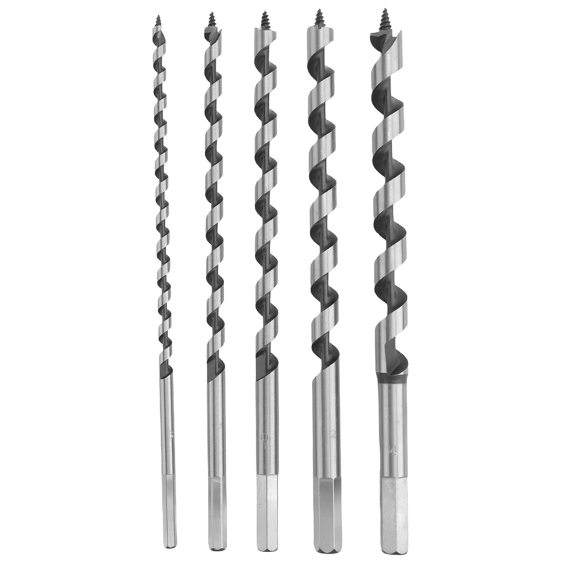 AA01-5PCS 230Mm Hex Shank Extra Long Point Twist Auger Wood Drill Bits Set Woodworking Twist Drill Bit Tool Set 6 8 10 12 14Mm