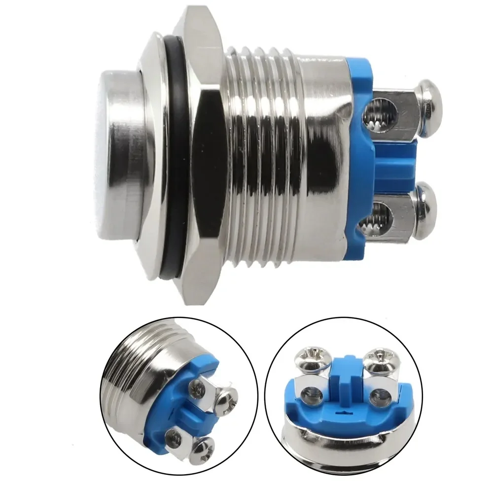 Reset Metal Push Button Switch 16mm Momentary High Flat Head Sphere Waterproof Car Doorbell Power Switch Screw Terminal