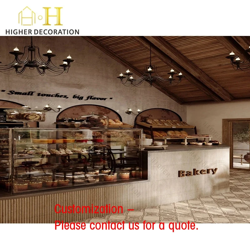 custom.Popular Bakery Display Counter Wooden Glass Bakery Display showcase Led Strip Light Bread Display Cabinet Sale