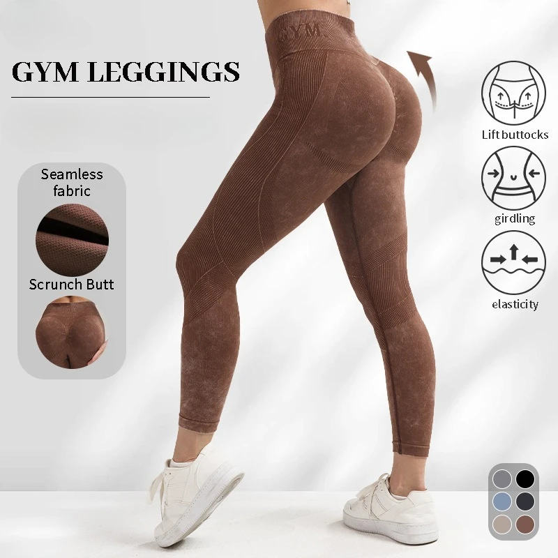 

Женские брюки для йоги с высокой талией и подтяжкой ягодиц — бесшовные леггинсы для спортзала с защитой от приседаний, эластичные колготки для тренировок