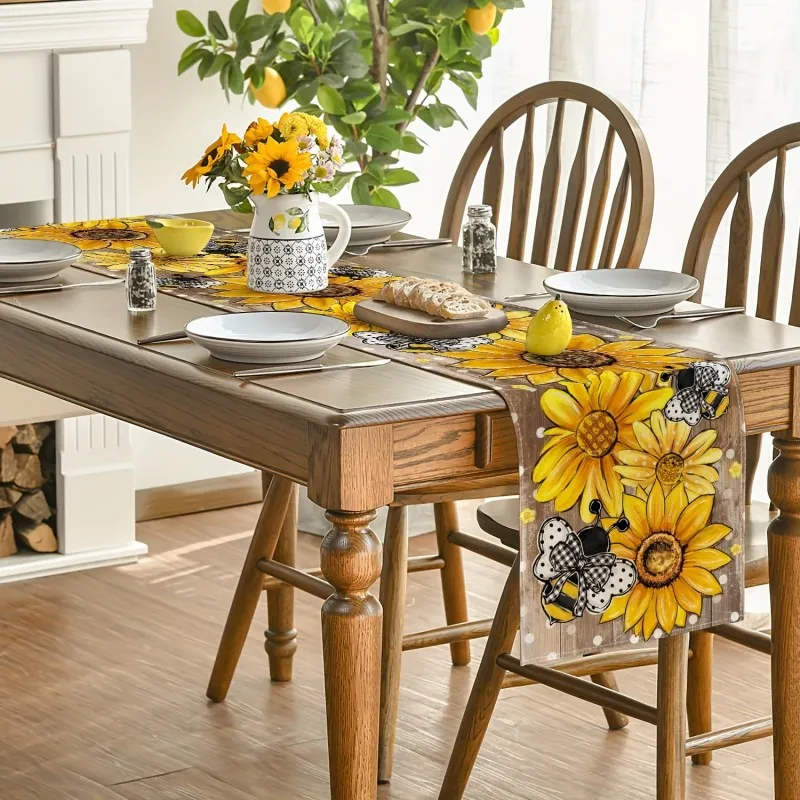 Wooden Wooden Sunflower, Bee, Flower Polka Dot Summer Table Flag, Seasonal Kitchen Table Decoration, Indoor Party Home Decoration - Aliexpress Deal