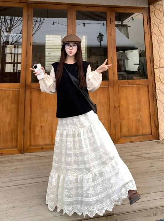 

Женский комплект больших размеров: топ и брюки в корейском стиле, осенне-зимняя мода, двухцветный, с длинными рукавами, для многослойного ношения