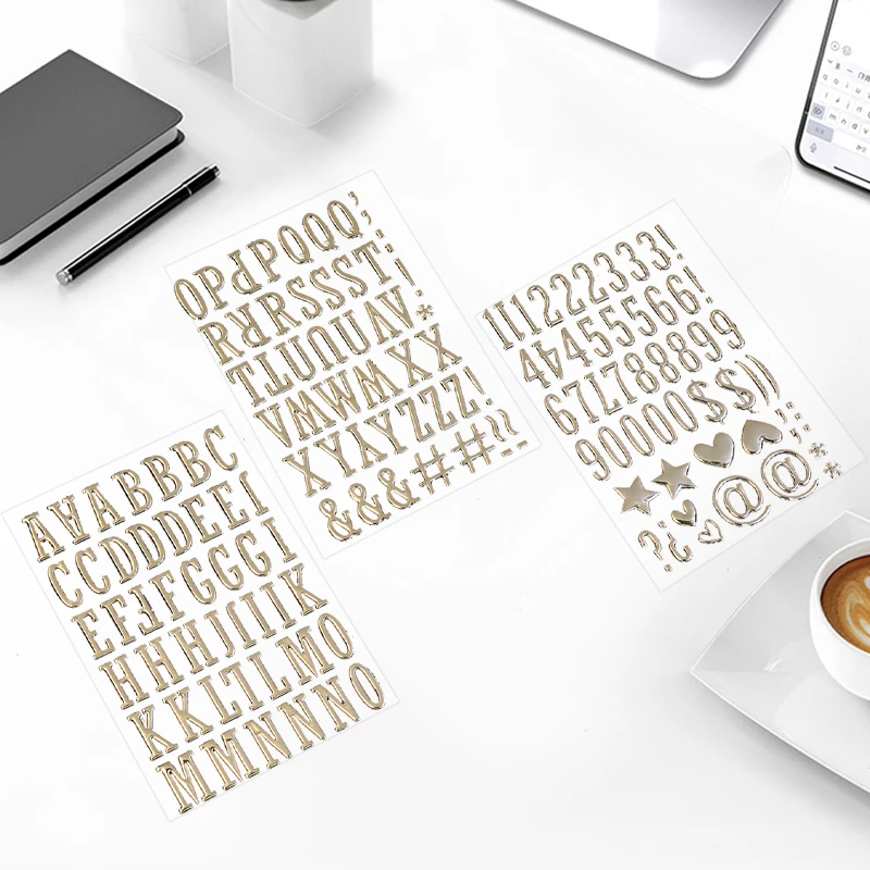 3 أوراق ثلاثية الأبعاد الذهب منتفخ رسالة عدد ملصقات Crafts بها بنفسك الحرف القرطاسية بريق سجل القصاصات ذاتية اللصق الديكور الشارات الاطفال اللعب #4