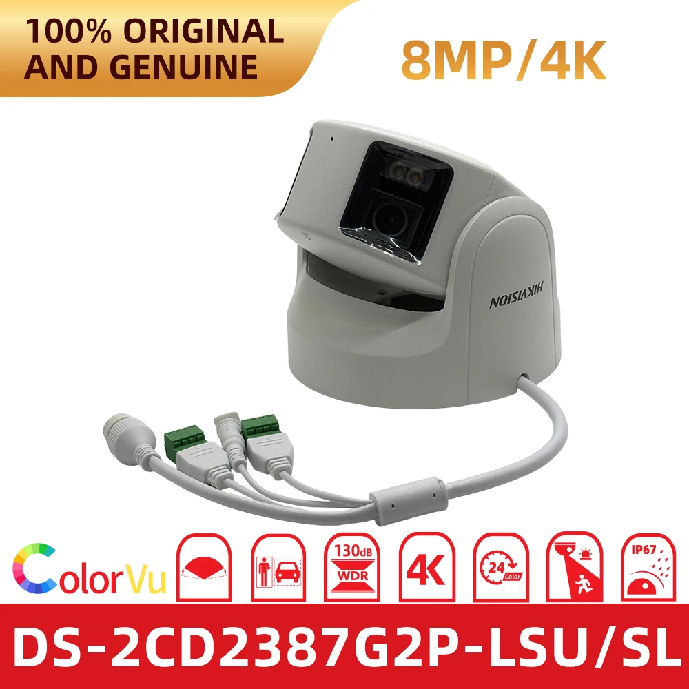 Hikvision DS-2CD2387G2P-LSU/SL 8MP Panoramic ColorVu Camera 180° View PoE IP Camera Human Vehicle Detection Audio Alarm IP67
