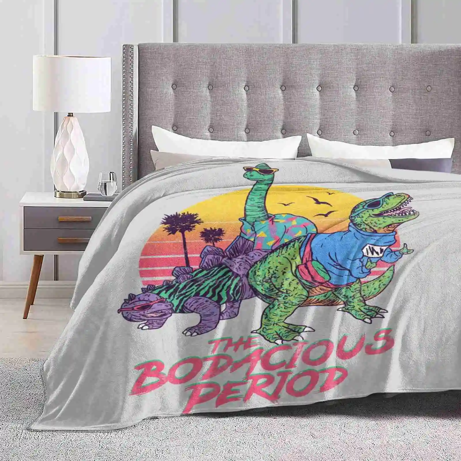 The Bodacious Period For Home Sofa Bed Camping Car Plane Travel Portable Blanket Retro Summer Fashion T Rex Stegosaurus Beach