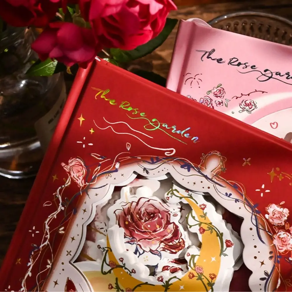 Rose Style Exquisite Diary Notebook Alien Hollow Out Multi Layer Retro Rose Notebook Color Pages Portable Romantic Diary Planner