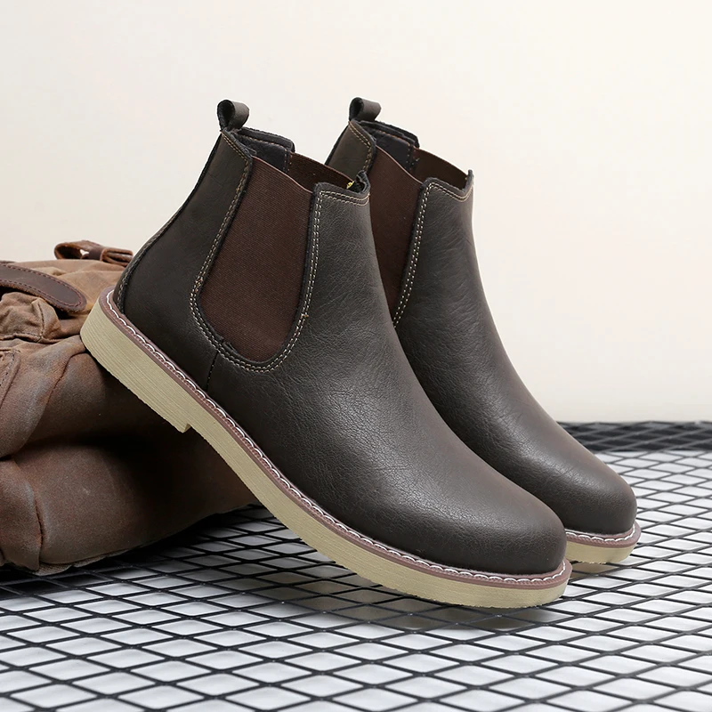 Men Plus Size New High Top Retro Casual Style Chelsea Boots Simple Comfortable Warm Lazy Boots