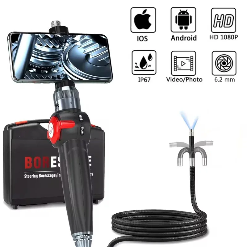 Ralcam 2-Way Industrial Piping Endoscope Camera for Smartphone Type-C Android IOS Inspection Camera Endoscopic Rotary 360 6.2mm