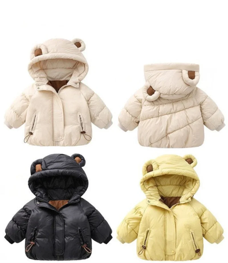 

Children New Outerwear Boys Girls Padded Thickened Jacket Toddler Solid Hooded Overcoat Kids Warm Cotton Clothing Outfits 1-6Y