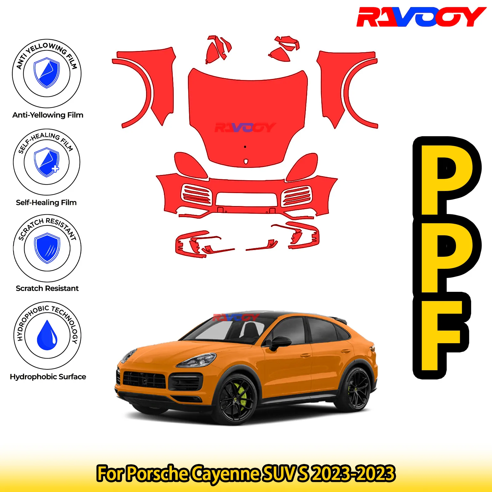 

For Porsche Cayenne SUV S 2023-2023 Glossy Matte Black Precut front PPF Kit Paint Protection Film