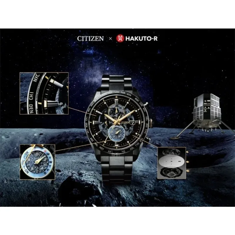 CITIZEN Luxury The Back of The Moon  Men\'s Watch Stainless Steel Quartz Watches Calendar Night Light Casual Men\'s Wristwatches