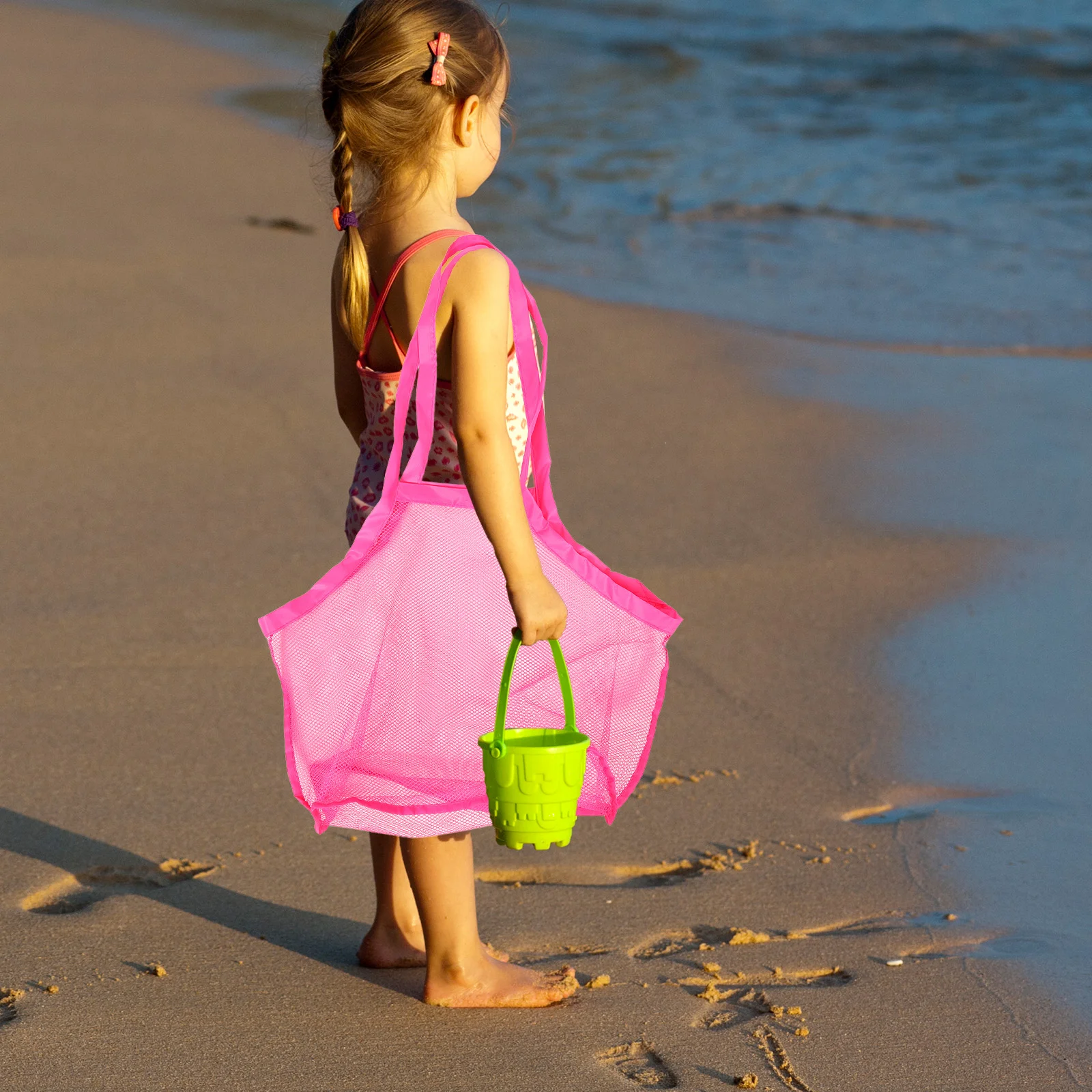 2 Pcs Mesh Bags Beach Travel Large for Collecting Shell Kids Blue Storage Child